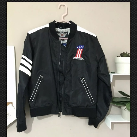 SOLD Harley-Davidson Black Bomber Jacket Nylon S - Picture 2 of 4